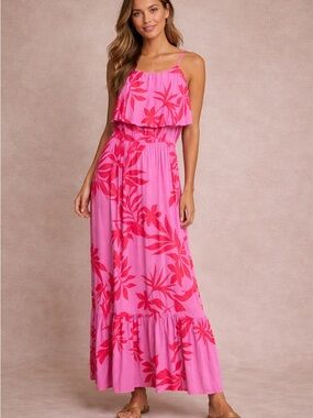 Old Navy Pink Floral Tiered Maxi Dress